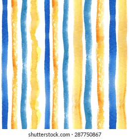 Watercolor seamless pattern texture border. Orange,blue  horizontal strips.Sun ray,summer,sea wave Hand drawing painting background, Backdrop,fabric,Wallpaper.Vector.Travel, vacation design. 