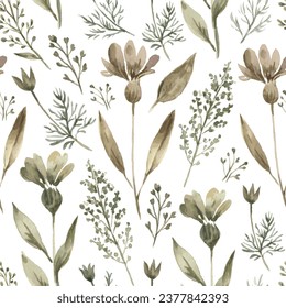 Aquarellfarben nahtlos mit trendigen getrockneten Pflanzen und Blumen. Handgezeichneter Luxus-Druck für Dekoration und Design