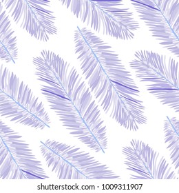 Watercolor seamless pattern with tropical leaves: palms, monstera, passion fruit. Beautiful allover print with hand drawn exotic plants. Swimwear botanical design. Vector.
