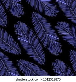 Watercolor seamless pattern with tropical leaves: palms, monstera, passion fruit. Beautiful allover print with hand drawn exotic plants. Swimwear botanical design. Vector.
