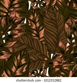 Watercolor seamless pattern with tropical leaves: palms, monstera, passion fruit. Beautiful allover print with hand drawn exotic plants. Swimwear botanical design. Vector.
