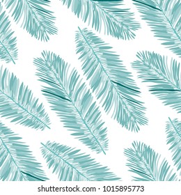 Watercolor seamless pattern with tropical leaves: palms, monstera, passion fruit. Beautiful allover print with hand drawn exotic plants. Swimwear botanical design. Vector.
