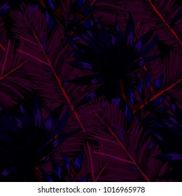 Watercolor seamless pattern with tropical leaves: palms, monstera, passion fruit. Beautiful allover print with hand drawn exotic plants. Swimwear botanical design. Vector.
