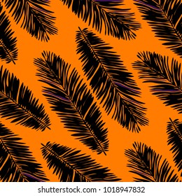 Watercolor seamless pattern with tropical leaves: palms, monstera, passion fruit. Beautiful allover print with hand drawn exotic plants. Swimwear botanical design. Vector.
