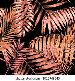 Watercolor seamless pattern with tropical leaves: palms, monstera, passion fruit. Beautiful allover print with hand drawn exotic plants. Swimwear botanical design. Vector.
