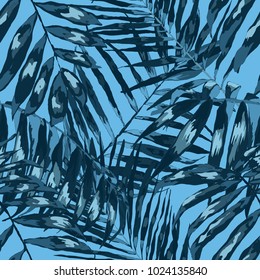 Watercolor seamless pattern with tropical leaves: palms, monstera, passion fruit. Beautiful allover print with hand drawn exotic plants. Swimwear botanical design. Vector.
