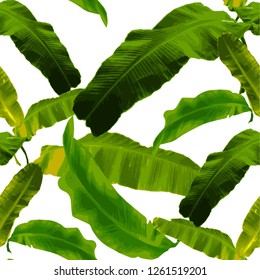 Watercolor seamless pattern with tropical leaves. Beautiful allover print with hand drawn exotic plants. Swimwear botanical design. Vector. 
