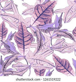 Watercolor seamless pattern with tropical leaves. Beautiful allover print with hand drawn exotic plants. Swimwear botanical design. Vector. 