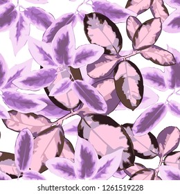 Watercolor seamless pattern with tropical leaves. Beautiful allover print with hand drawn exotic plants. Swimwear botanical design. Vector. 