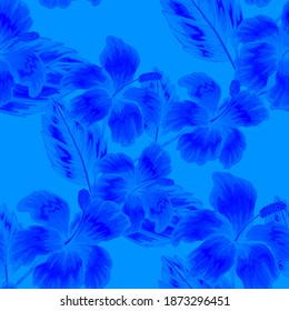 Watercolor seamless pattern with tropical leaves and flowers. Beautiful allover print with hand drawn exotic plants. Swimwear botanical design. Vector. Vintage exotic print.	