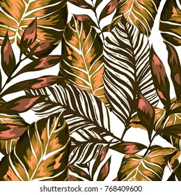 Watercolor seamless pattern with tropical leaves: palms, monstera, passion fruit. Beautiful allover print with hand drawn exotic plants. Swimwear botanical design. Vector.


