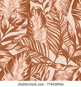 Watercolor seamless pattern with tropical leaves: palms, monstera, passion fruit. Beautiful allover print with hand drawn exotic plants. Swimwear botanical design. Vector.

