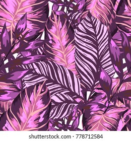 Watercolor seamless pattern with tropical leaves: palms, monstera, passion fruit. Beautiful allover print with hand drawn exotic plants. Swimwear botanical design. Vector.
