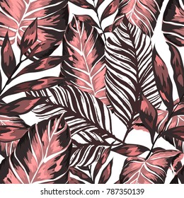 Watercolor seamless pattern with tropical leaves: palms, monstera, passion fruit. Beautiful allover print with hand drawn exotic plants. Swimwear botanical design. Vector.