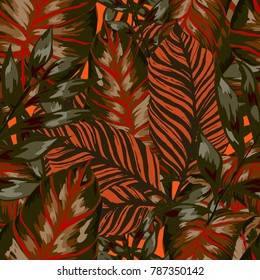 Watercolor seamless pattern with tropical leaves: palms, monstera, passion fruit. Beautiful allover print with hand drawn exotic plants. Swimwear botanical design. Vector.