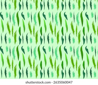 Watercolor seamless pattern with various leaves on a green background. Textile elements, print, texture, fabric, wrapper. Vector illustration