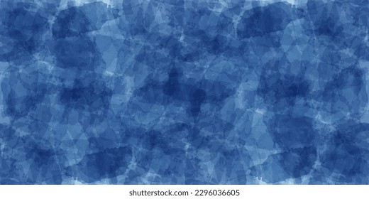 Watercolor seamless pattern. Vector tie dye print. Blue transparent brush stains texture. 