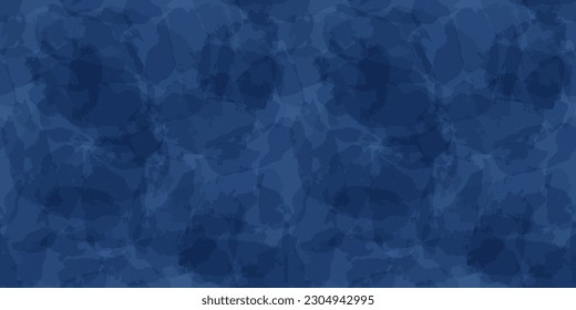 Watercolor seamless pattern. Vector tie dye print. Blue transparent brush stains texture. 