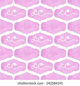 Watercolor seamless pattern with victorian frames and flourishes on the white background, aquarelle.  Vector illustration. Hand-drawn decorative element useful for invitations, scrapbooking, design.