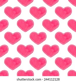 Watercolor seamless pattern with victorian heart on the white background, aquarelle.  Vector illustration. Hand-drawn decorative element useful for invitations, scrapbooking, design.