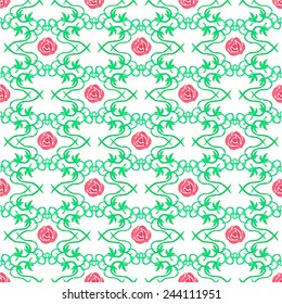 Watercolor seamless pattern with vintage floral elements on the white background, aquarelle.  Vector illustration. Hand-drawn decorative element useful for invitations, scrapbooking, design.