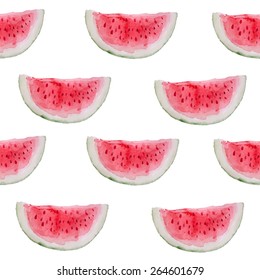 Watercolor seamless pattern of watermelon slices. Vector illustration of summer fruits. Eco food illustration