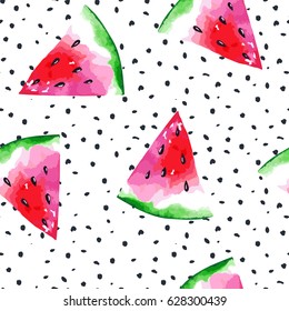 Watercolor seamless pattern with watermelon. Vector illustration