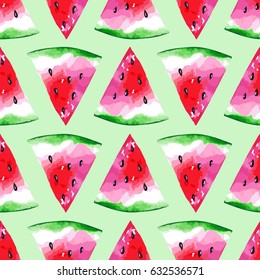 Watercolor seamless pattern with watermelon. Vector illustration