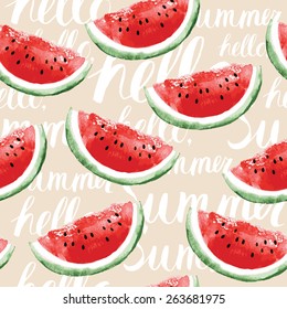 Watercolor seamless pattern with watermelons