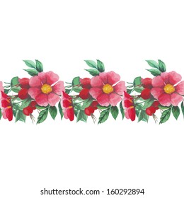 watercolor seamless pattern with wild rose