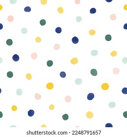 Watercolor seamless polka dots pattern. Hand painted circle shape. Vector illustration.