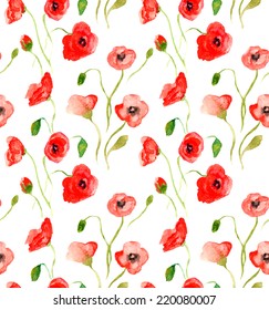 Watercolor seamless poppy pattern