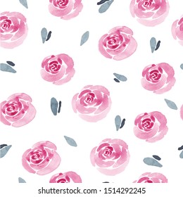 watercolor seamless roses and leaf background 
