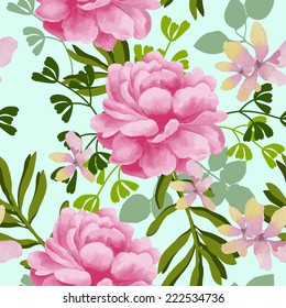 Watercolor seamless roses pattern