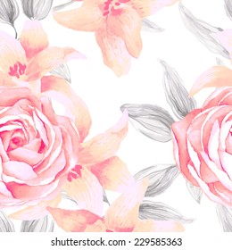 Watercolor seamless roses pattern