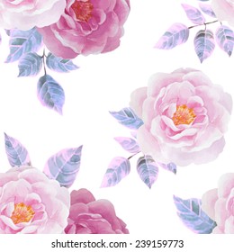 Watercolor seamless roses pattern. Background for web pages, wedding invitations, save the date cards.