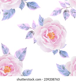 Watercolor seamless roses pattern. Background for web pages, wedding invitations, save the date cards.