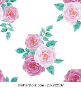 Watercolor seamless roses pattern. Background for web pages, wedding invitations, save the date cards.