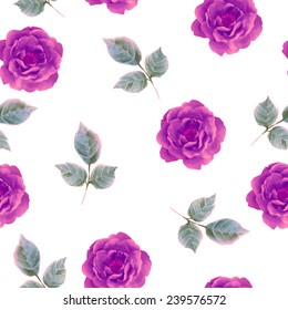 Watercolor seamless roses pattern. Background for web pages, wedding invitations, save the date cards.