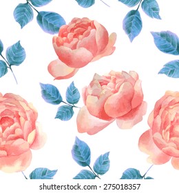 Watercolor seamless roses pattern. Background for web pages, wedding invitations, save the date cards.