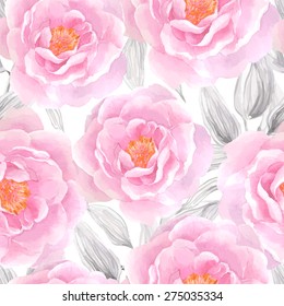 Watercolor seamless roses pattern. Background for web pages, wedding invitations, save the date cards.