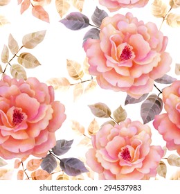 Watercolor seamless roses pattern. Background for web pages, wedding invitations, save the date cards.