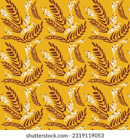 Watercolor Seamless Surface Pattern. Mustard Artistic Fabric Print. Decorative Textile Template. Ethnic Vector Tile. Nutshell Decorative Wallpaper. Botanical Textile Ornament.