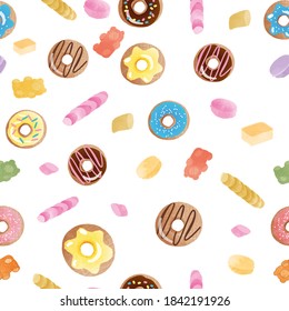 Patrón de donut vectorial sin costura de acuarela