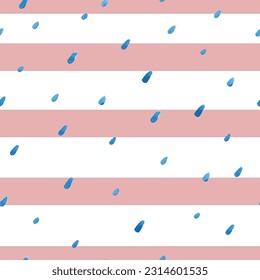 Watercolor seamless vector pattern. Blue strokes of paint isolated on white background with pink stripes. Watercolor stains, splash, rain, water, drops. Tie dye Ornament. Hand drawn Cozy illustration