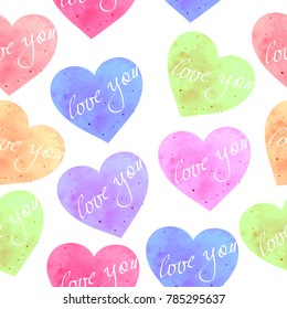 Watercolor seamless vector pattern with hearts, Valentine's day vector ornament. Romantic tiled pattern for wrapping paper and wallpaper design.