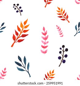 Watercolor seamless vector pattern. Leaves
