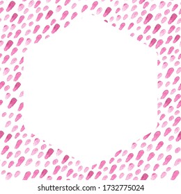 Watercolor seamless vector pattern. Pink brush strokes of paint isolated on white background. Hexagon Frame for Valentine's Day and other holidays greeting cards, posters, invitations, wrapping paper