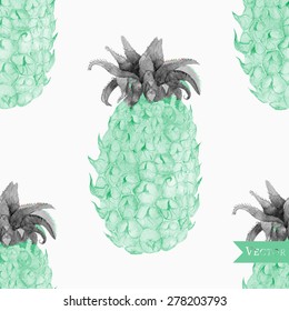 Watercolor seamless vector pineapple pattern. Tropical fruit background.