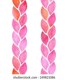 Watercolor Seamless Vertical Braid, Vector Illustration.